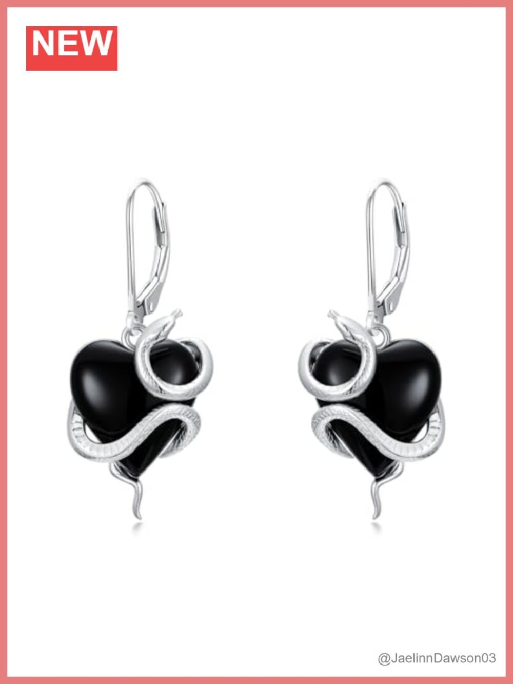 Sterling Silver Obsidian Heart Dangle Earrings Lever Back Drop Jewelry Gift